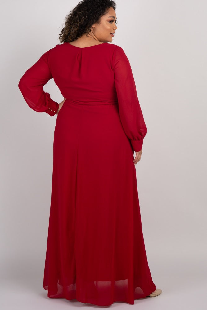 burgundy plus size maternity dress pretty KALANI|Plus Size Long Lace Sleeve Maternity Formal Dresses