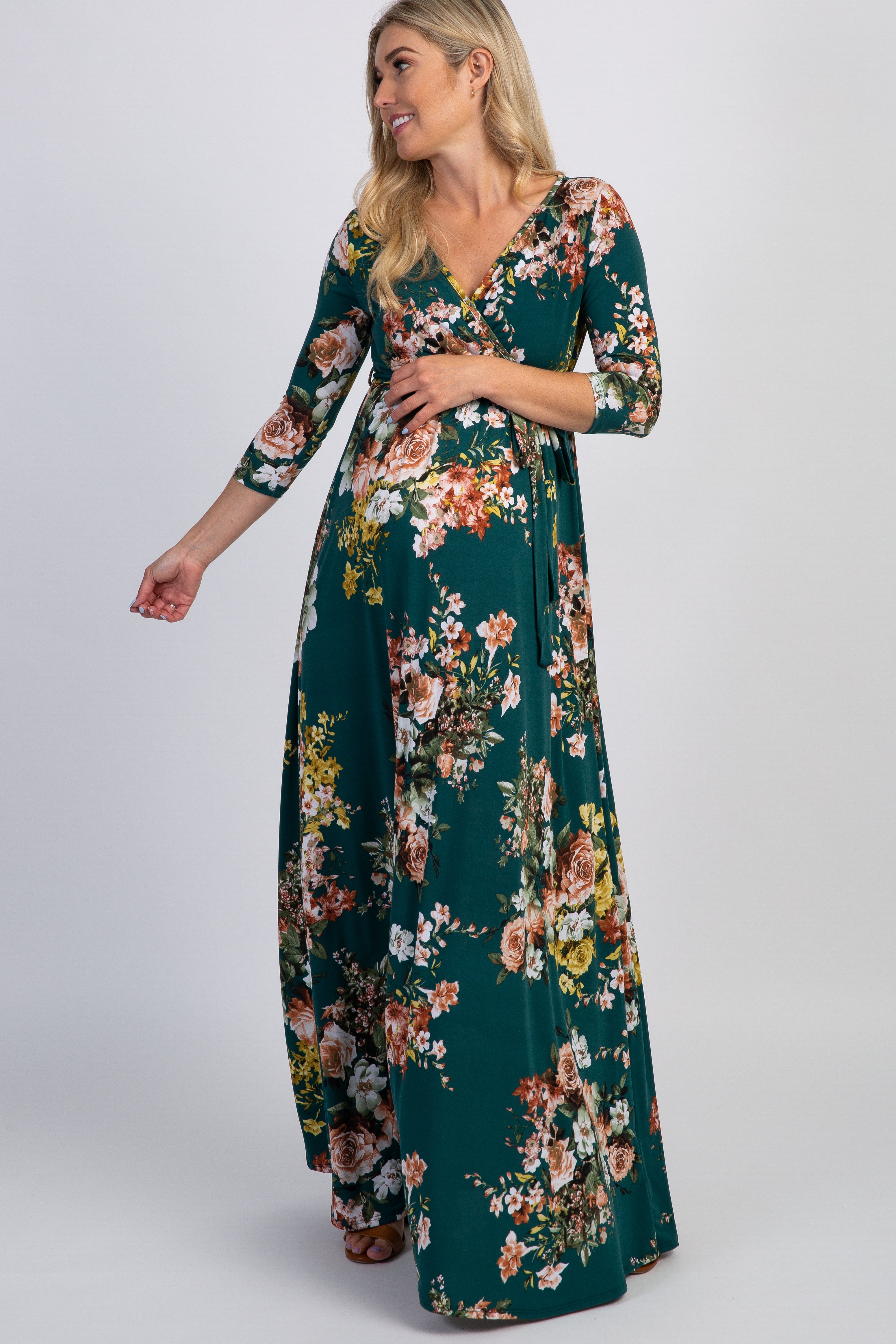 pink and green maternity dress The Shoulder Maternity Dresses Pink Blush Mint Green Floral Dress Light Olive Floral Smocked Maternity Midi Dress PinkBlush