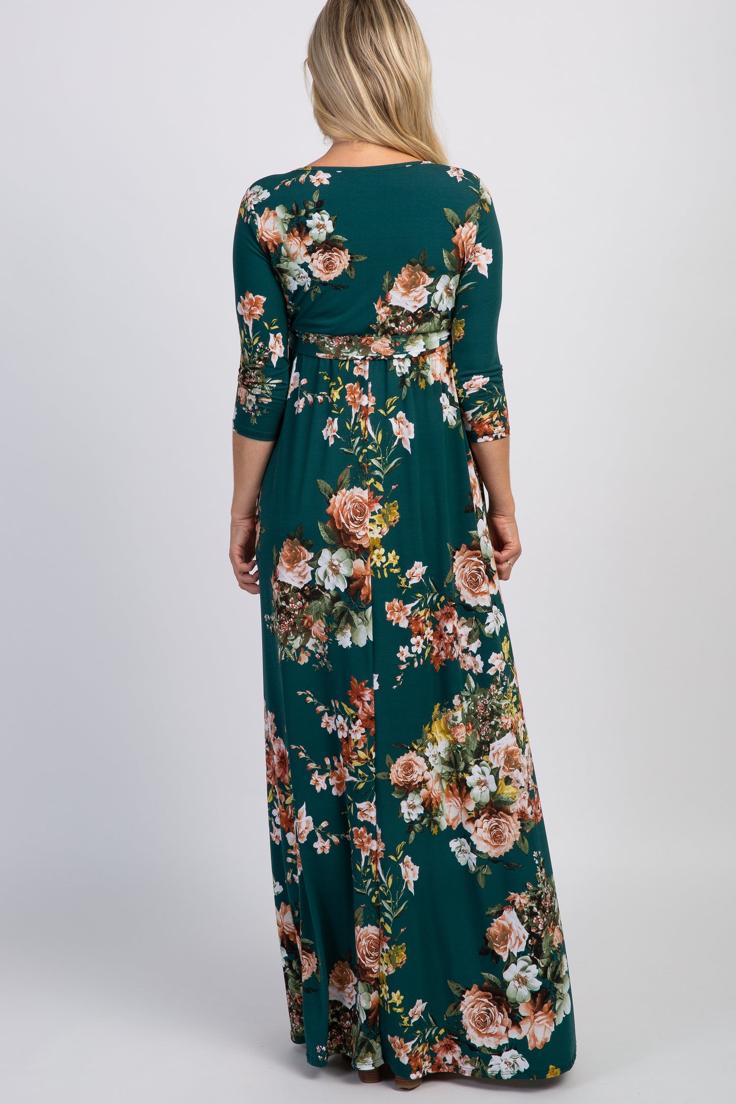Pinkblush Maternity Green Rose Print Sash Tie Maxi Dress - Teal Pinkblush Maternity Green Rose Print Sash Tie Maxi Dress - Teal