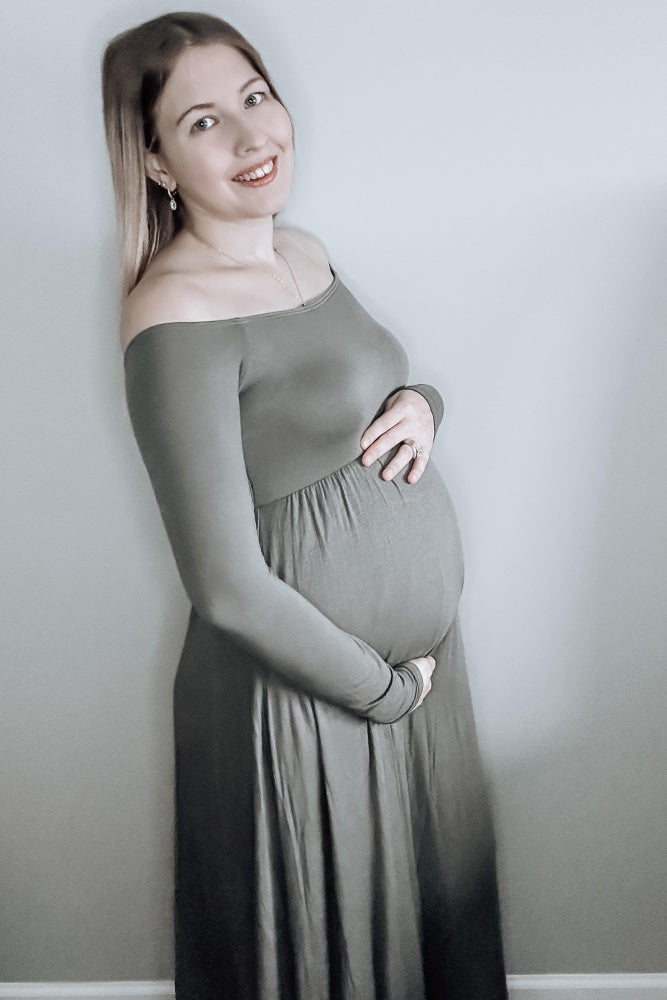 Pinkblush Petite Olive Off Shoulder Maternity Maxi Dress Pinkblush Petite Olive Off Shoulder Maternity Maxi Dress