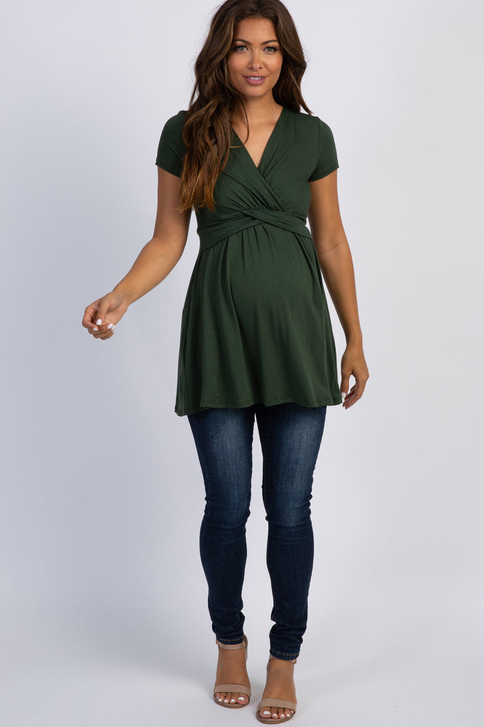 PinkBlush Olive Green Draped Front Maternity Nursing Top