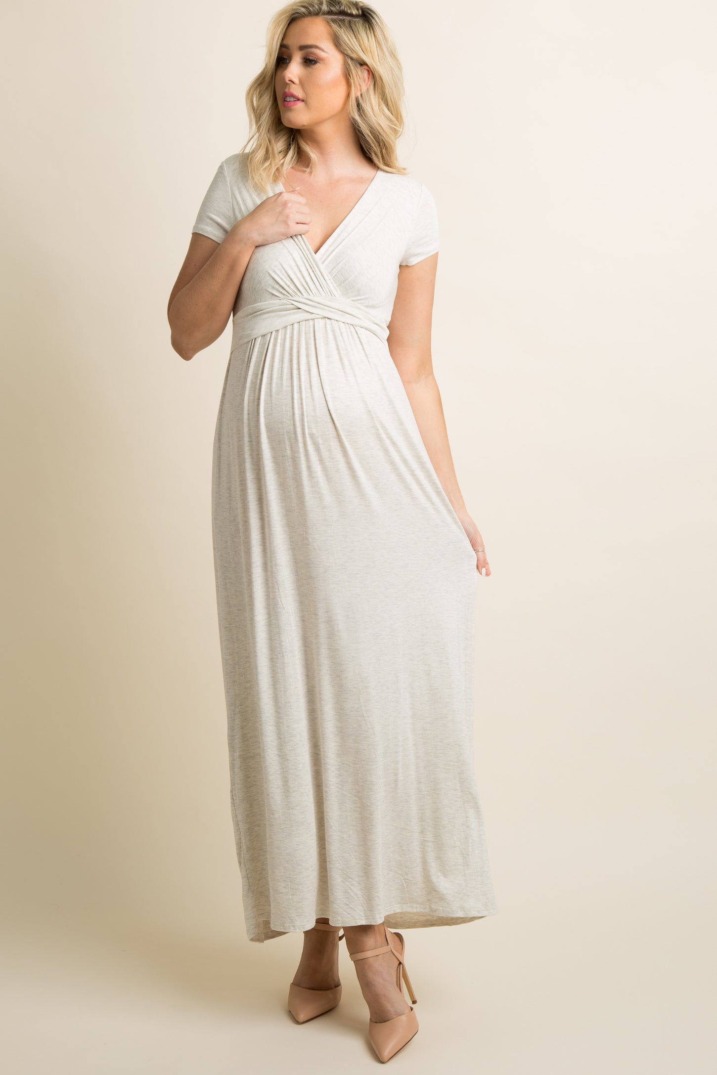 PinkBlush Petite Beige Draped Maternity/Nursing Maxi Dress PinkBlush Petite Beige Draped Maternity/Nursing Maxi Dress
