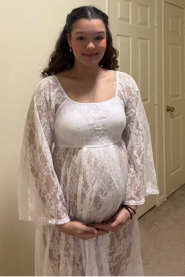 pink blush maternity white dress PinkBlush White Lace Off Shoulder Maternity Photoshoot Gown/Dress