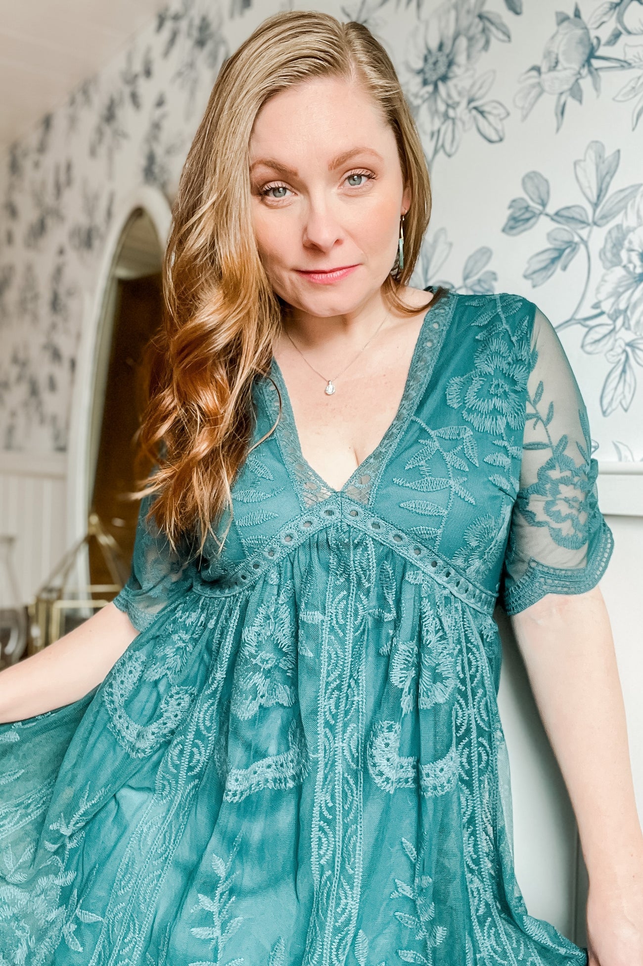 Dark Turquoise Lace Mesh Overlay Maxi Dress – PinkBlush