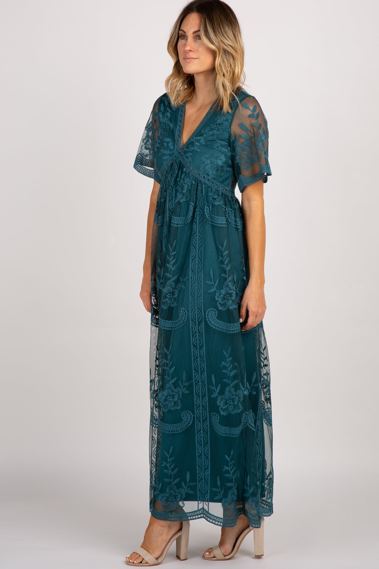 dark turquoise maxi dress V Neck Gauze Tiered Maxi Dress - Light Turquoise