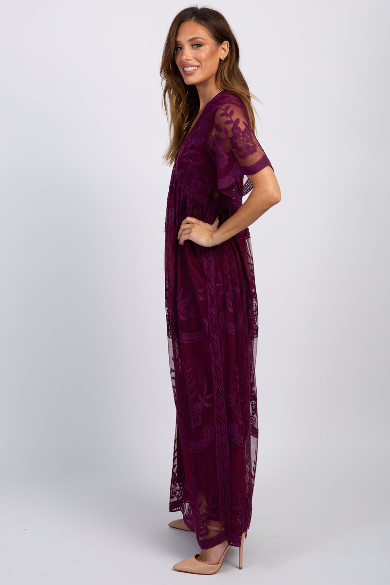 PinkBlush Deep Burgundy Lace Mesh Overlay Maxi Dress PinkBlush Deep Burgundy Lace Mesh Overlay Maxi Dress
