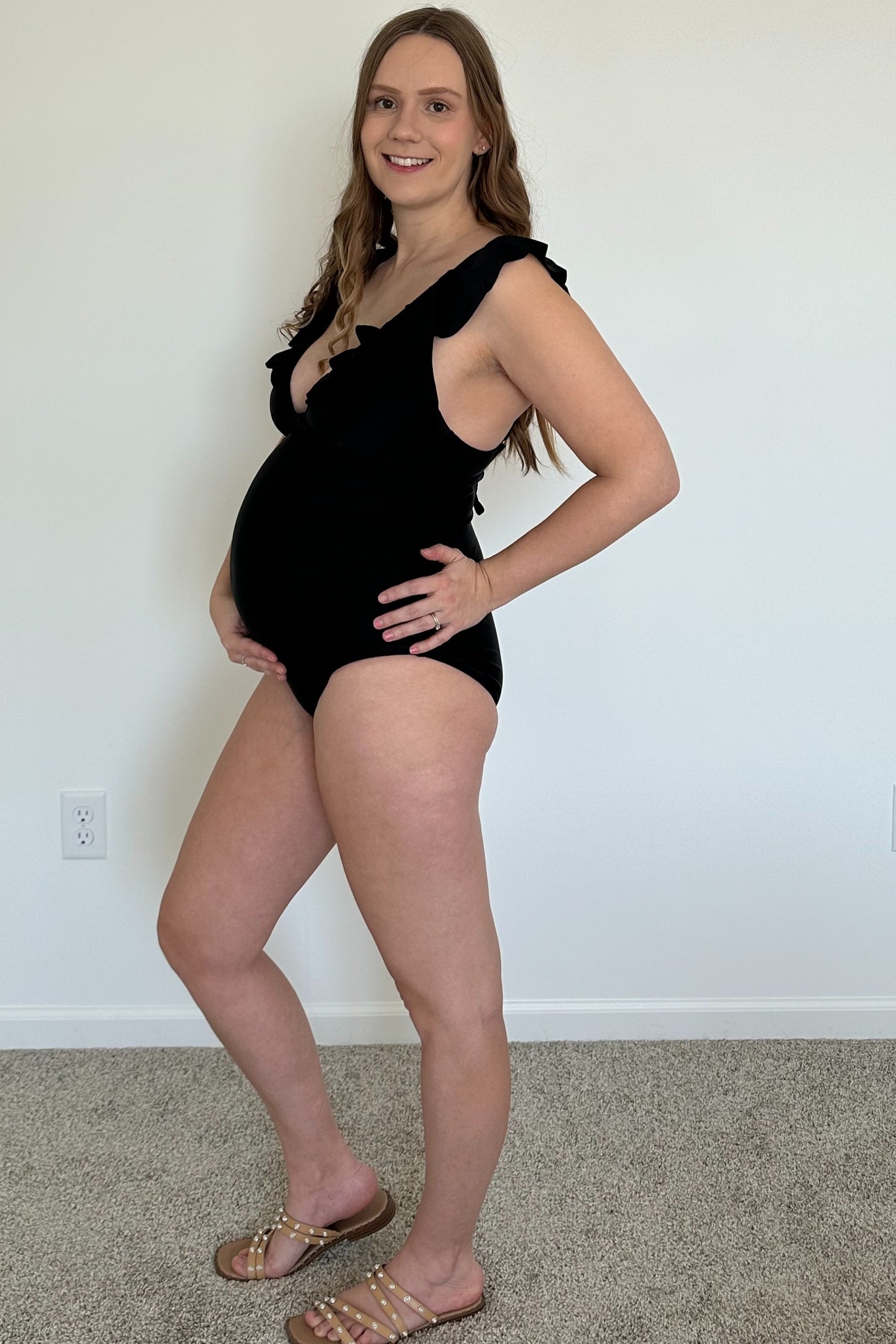 PinkBlush Black Ruffle Tie Maternity One-Piece Swimsuit