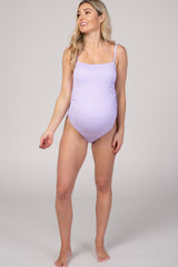 PinkBlush Lavender Smocked One-Piece Maternity Swimsuit