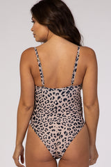 PinkBlush Beige Cheetah Print One-Piece Maternity Swimsuit