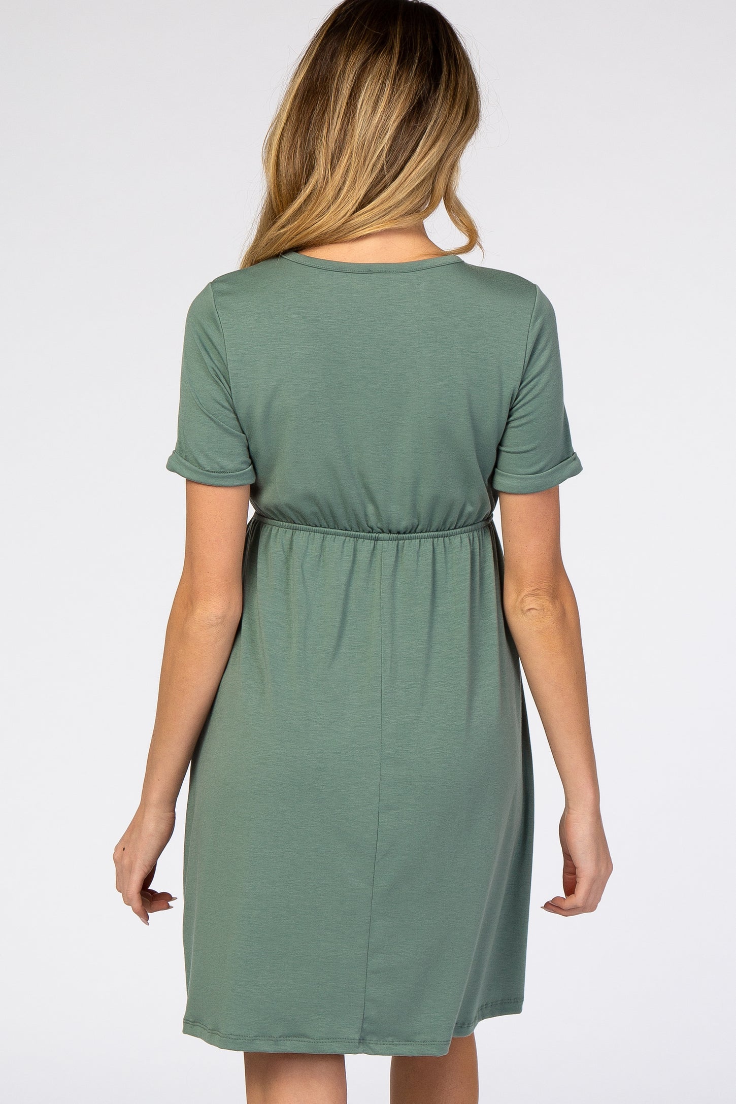 PinkBlush Sage Green Cuff Sleeve Waist Tie Maternity Dress
