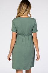 PinkBlush Sage Green Cuff Sleeve Waist Tie Maternity Dress