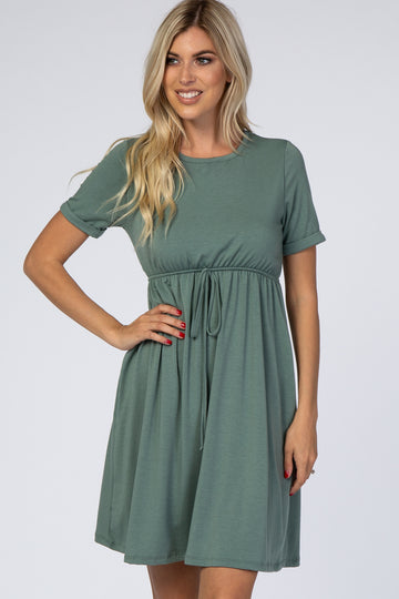 PinkBlush Sage Green Cuff Sleeve Waist Tie Dress
