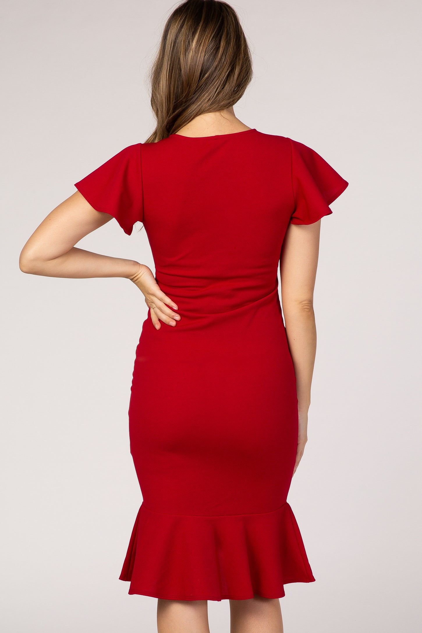 PinkBlush Red Ruffle Accent Fitted Maternity Wrap Dress PinkBlush Red Ruffle Accent Fitted Maternity Wrap Dress