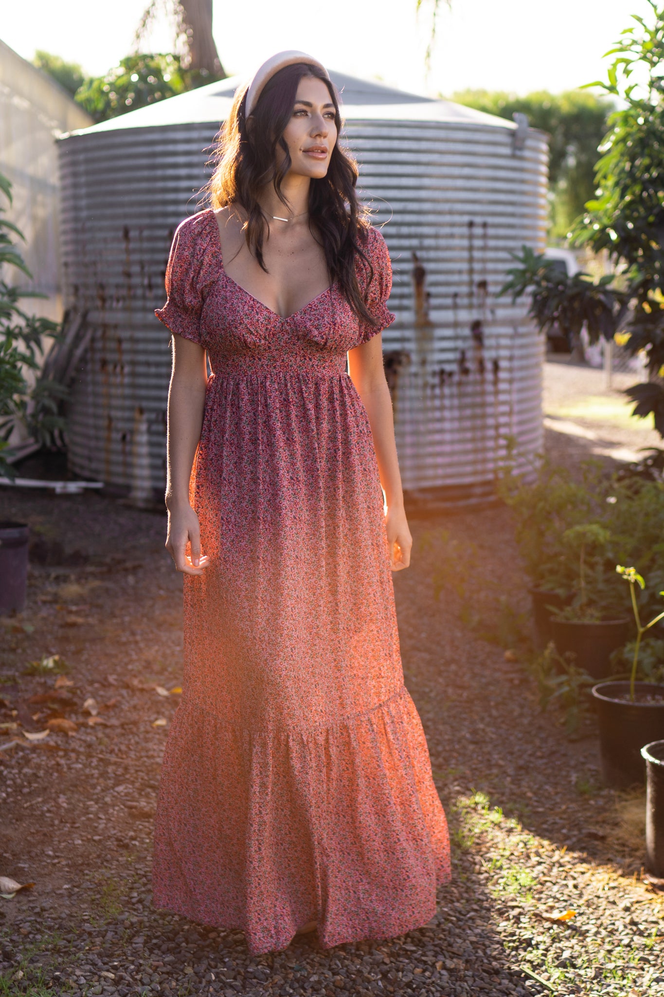 Pink Floral Puff Sleeve Maxi Dress Pink Floral Puff Sleeve Maxi Dress