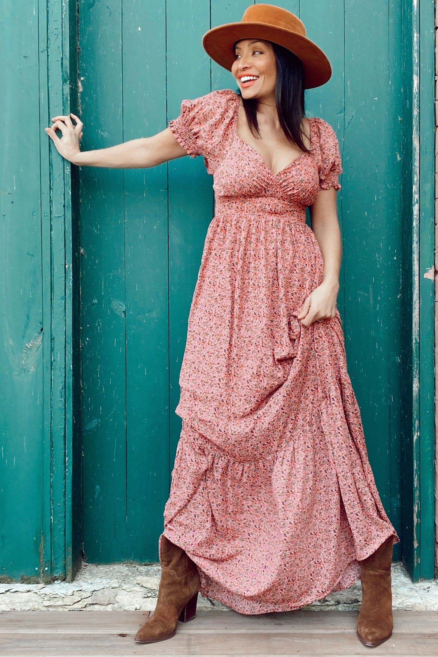 Pink Floral Puff Sleeve Maxi Dress PinkBlush Pink Floral Puff Sleeve Maxi Dress PinkBlush