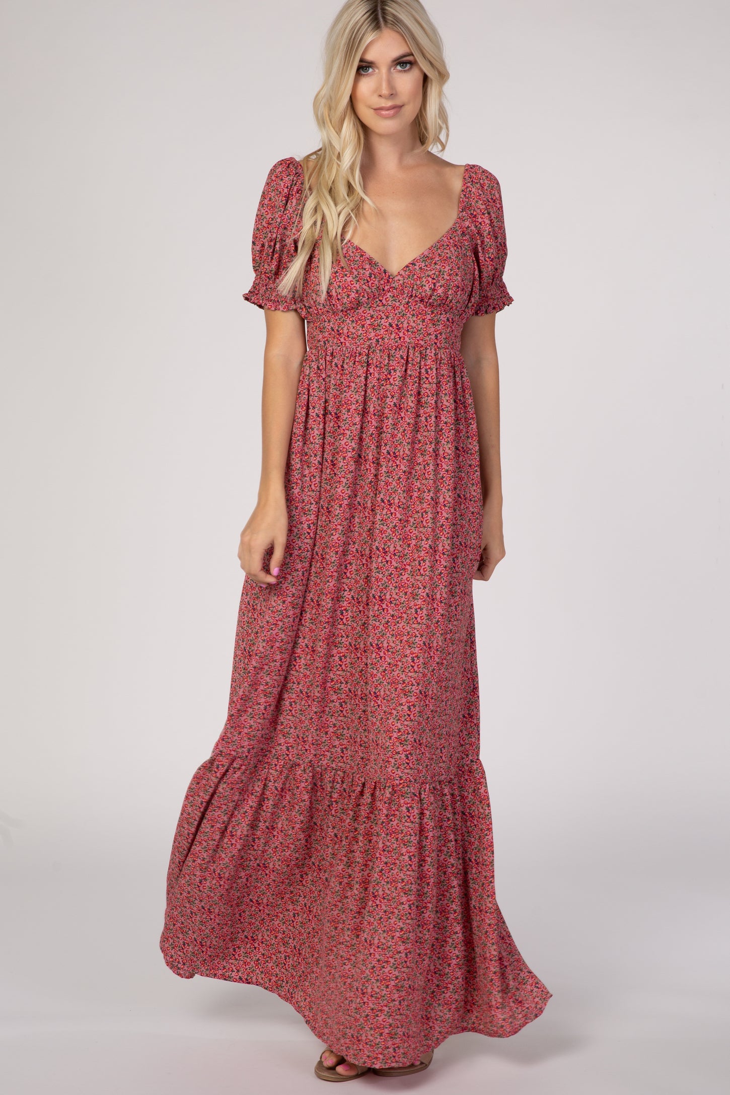 pink floral puff sleeve maxi dress Pink Floral Puff Sleeve Maxi Dress PinkBlush