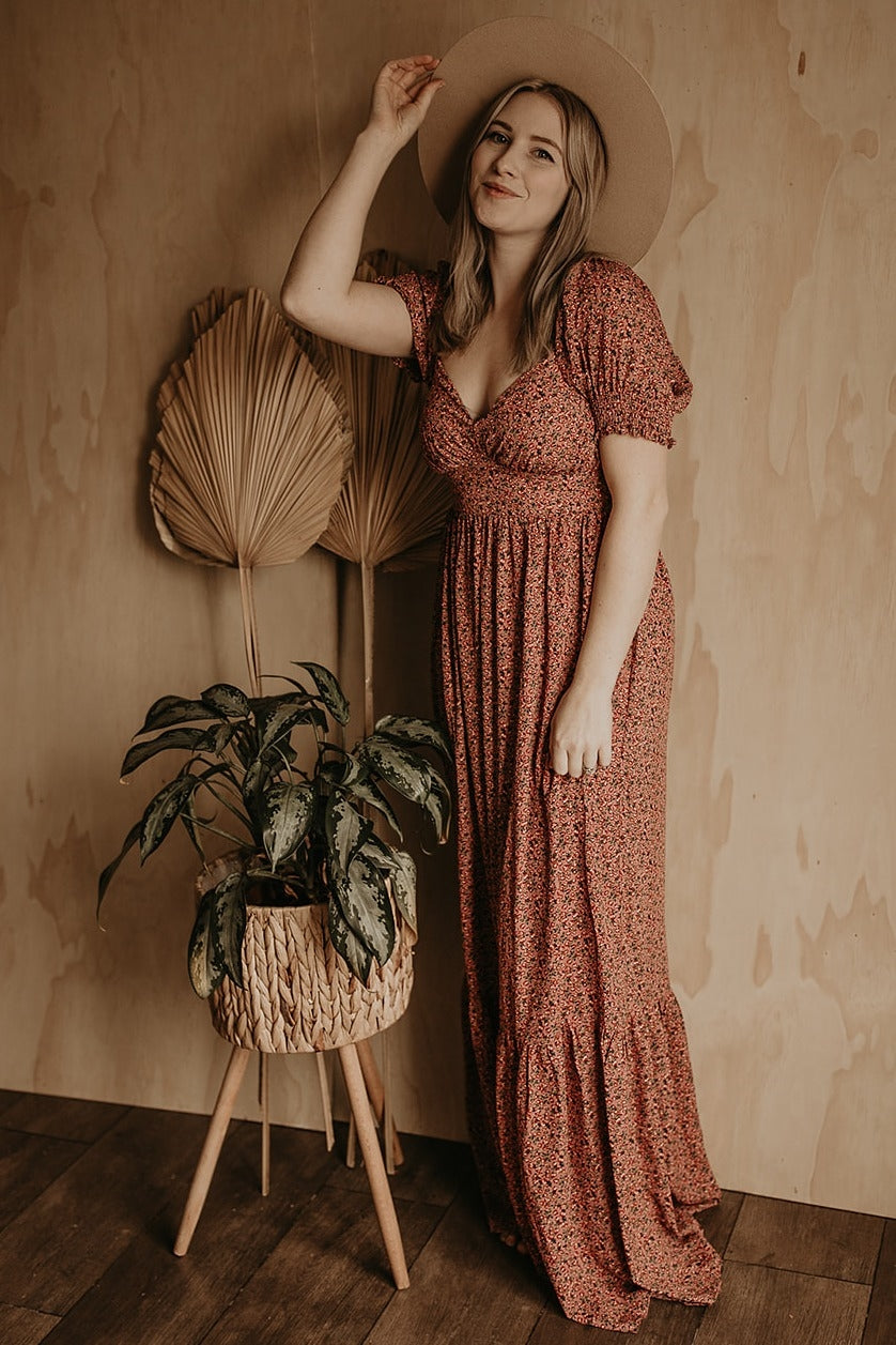 Pink Floral Puff Sleeve Maxi Dress Pink Floral Puff Sleeve Maxi Dress