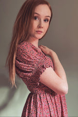 Pink Floral Puff Sleeve Maxi Dress