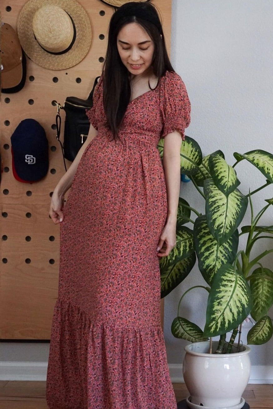 Pink Floral Puff Sleeve Maternity Maxi Dress PinkBlush Pink Floral Puff Sleeve Maternity Maxi Dress PinkBlush