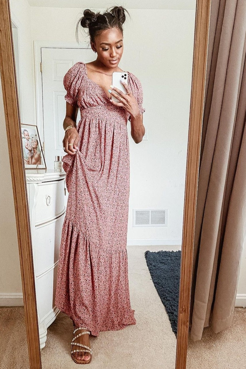 Pink Floral Puff Sleeve Maxi Dress PinkBlush Pink Floral Puff Sleeve Maxi Dress PinkBlush