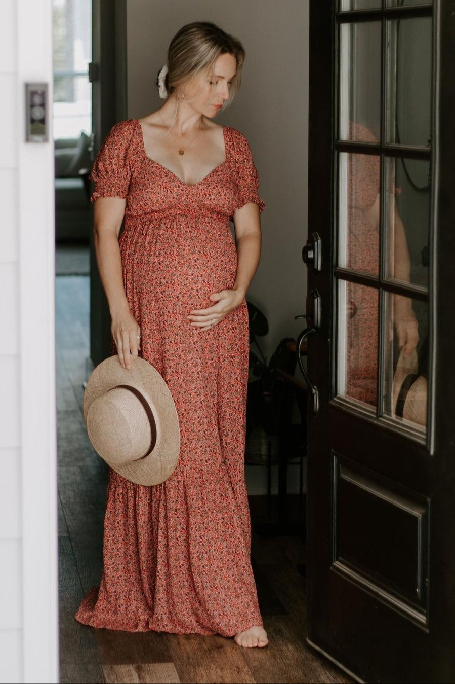 Pink Floral Puff Sleeve Maternity Maxi Dress Small Pink Floral Puff Sleeve Maternity Maxi Dress Small