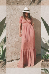 Pink Floral Puff Sleeve Maxi Dress