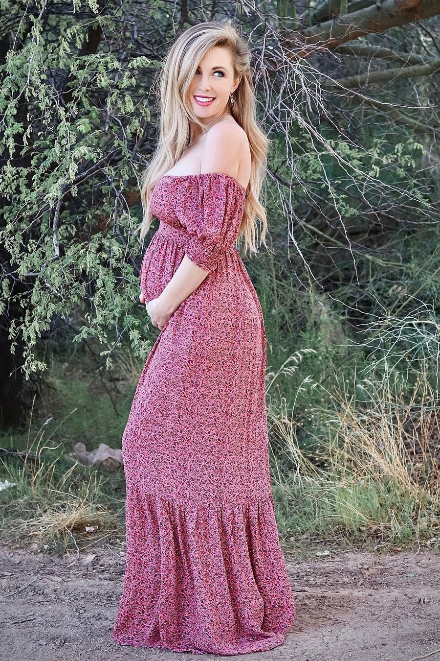 Pink Floral Puff Sleeve Maternity Maxi Dress – PinkBlush