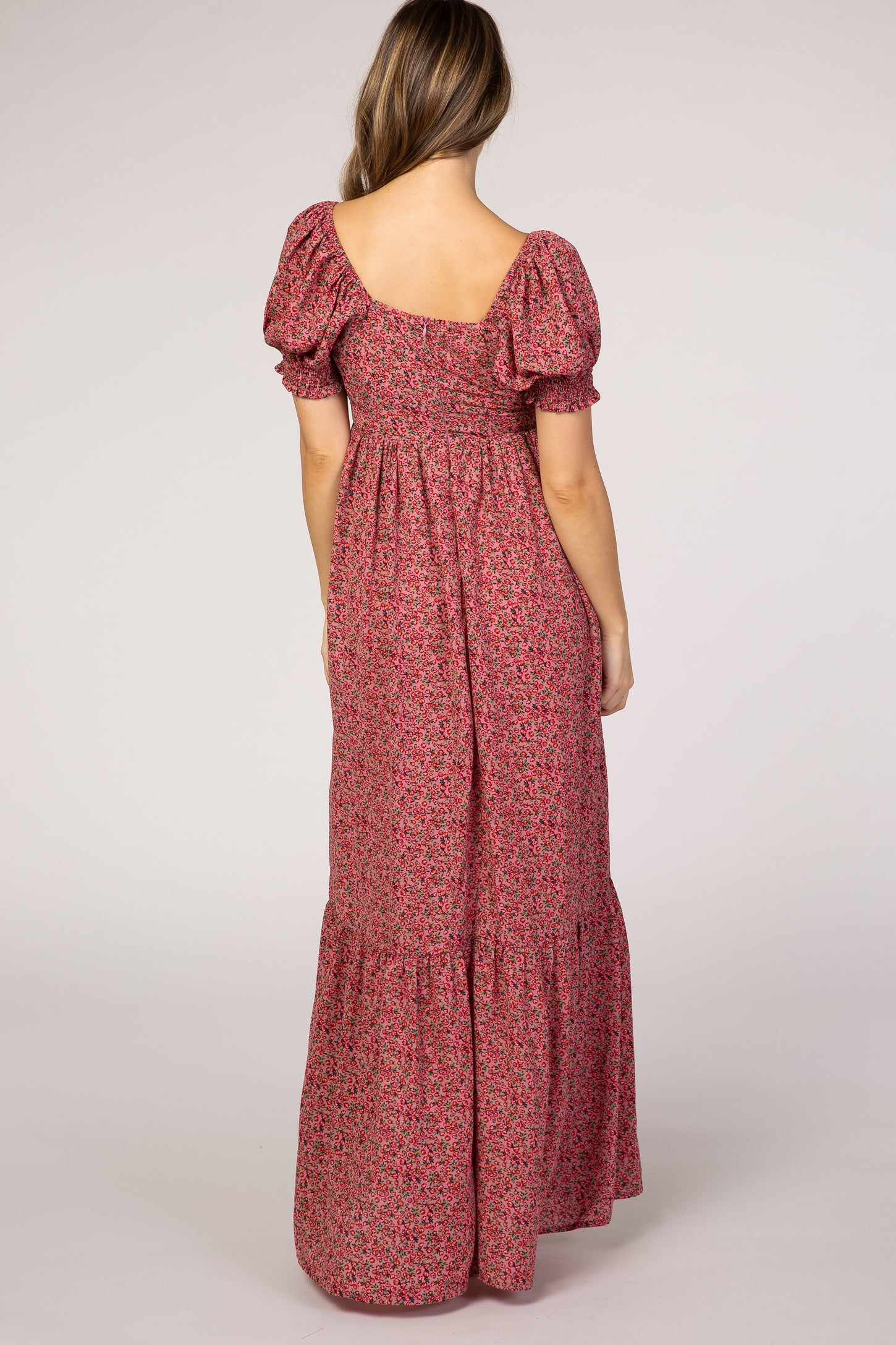 Pink Floral Puff Sleeve Maternity Maxi Dress PinkBlush Pink Floral Puff Sleeve Maternity Maxi Dress PinkBlush