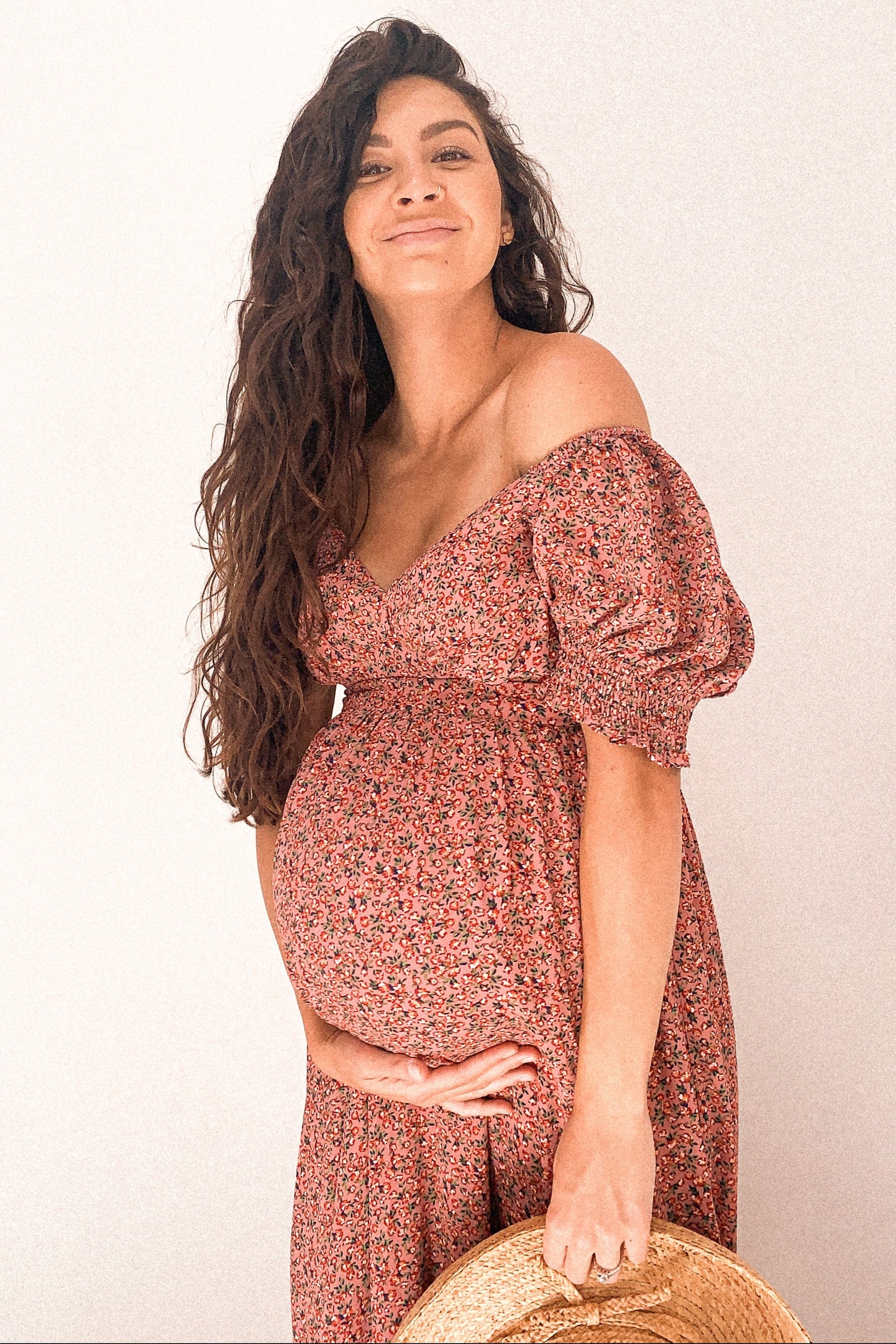 Pink Floral Puff Sleeve Maternity Maxi Dress PinkBlush Pink Floral Puff Sleeve Maternity Maxi Dress PinkBlush