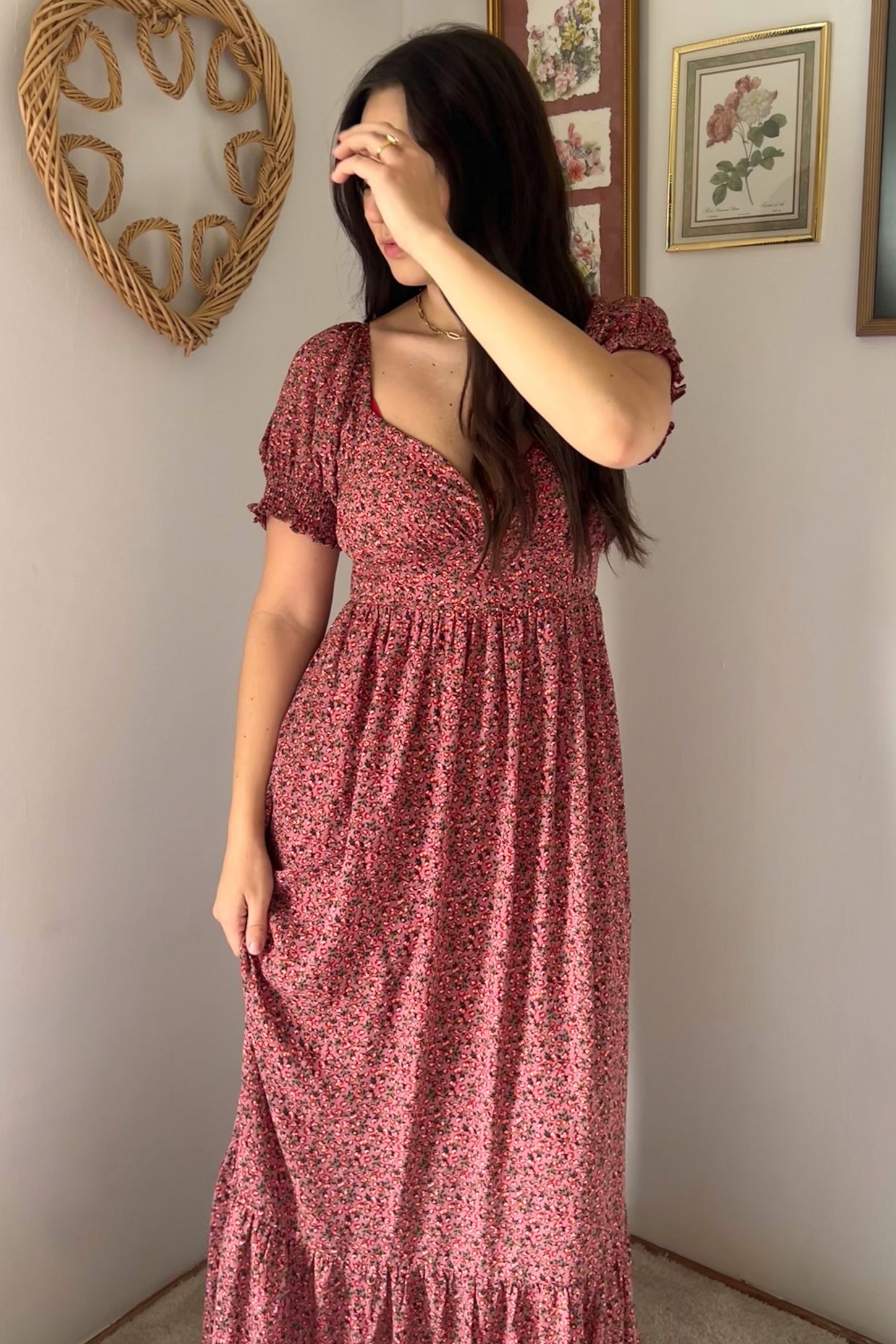 Pink Floral Puff Sleeve Maxi Dress Pink Floral Puff Sleeve Maxi Dress