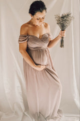 PinkBlush Lavender Off Shoulder Chiffon Maxi Maternity Dress