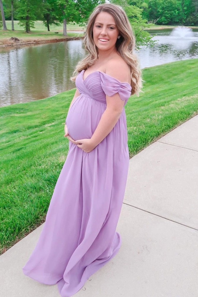 PinkBlush Lavender Off Shoulder Chiffon Maxi Maternity Dress PinkBlush Lavender Off Shoulder Chiffon Maxi Maternity Dress