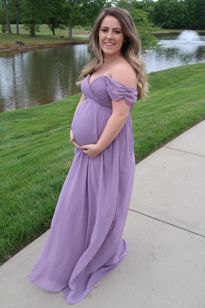PinkBlush Lavender Off Shoulder Chiffon Maxi Maternity Dress PinkBlush Lavender Off Shoulder Chiffon Maxi Maternity Dress