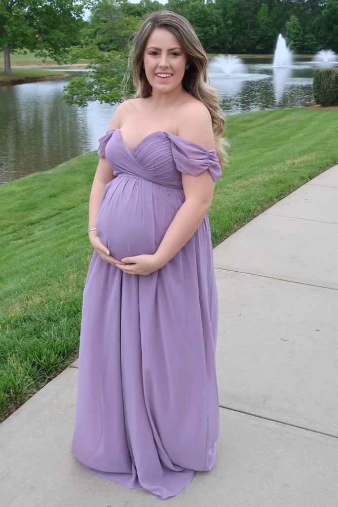 Pinkblush Lavender Off Shoulder Chiffon Maxi Maternity Dress Pinkblush Lavender Off Shoulder Chiffon Maxi Maternity Dress