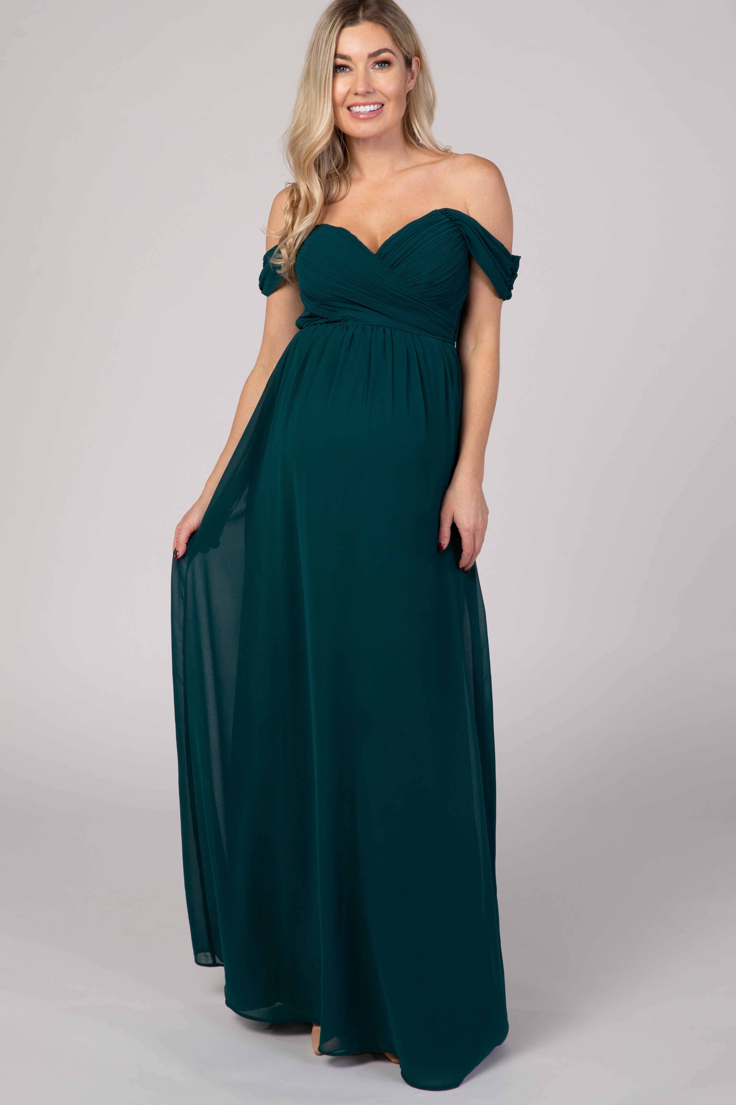 Pinkblush Forest Green Chiffon Maternity Dress