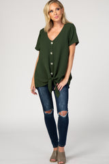 Olive Button Tie Front Top