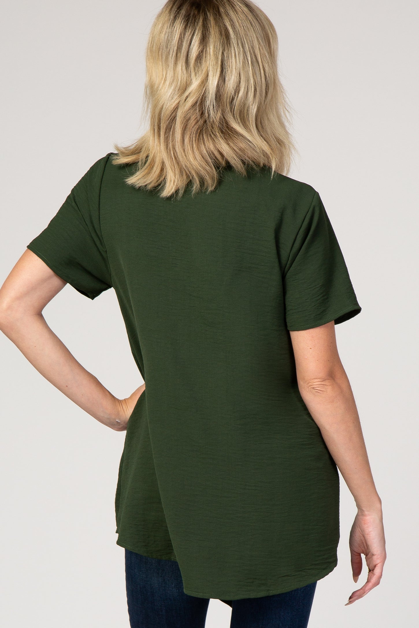 Olive Button Tie Front Top