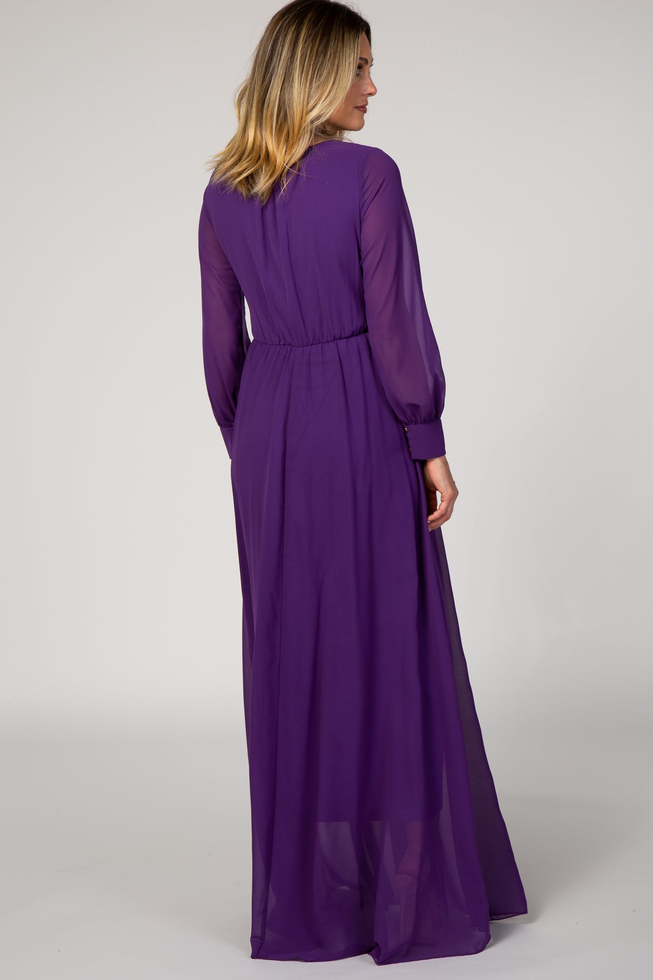 purple maxi dress with sleeves Purple Maxi Dress With Long Sleeves And Slit