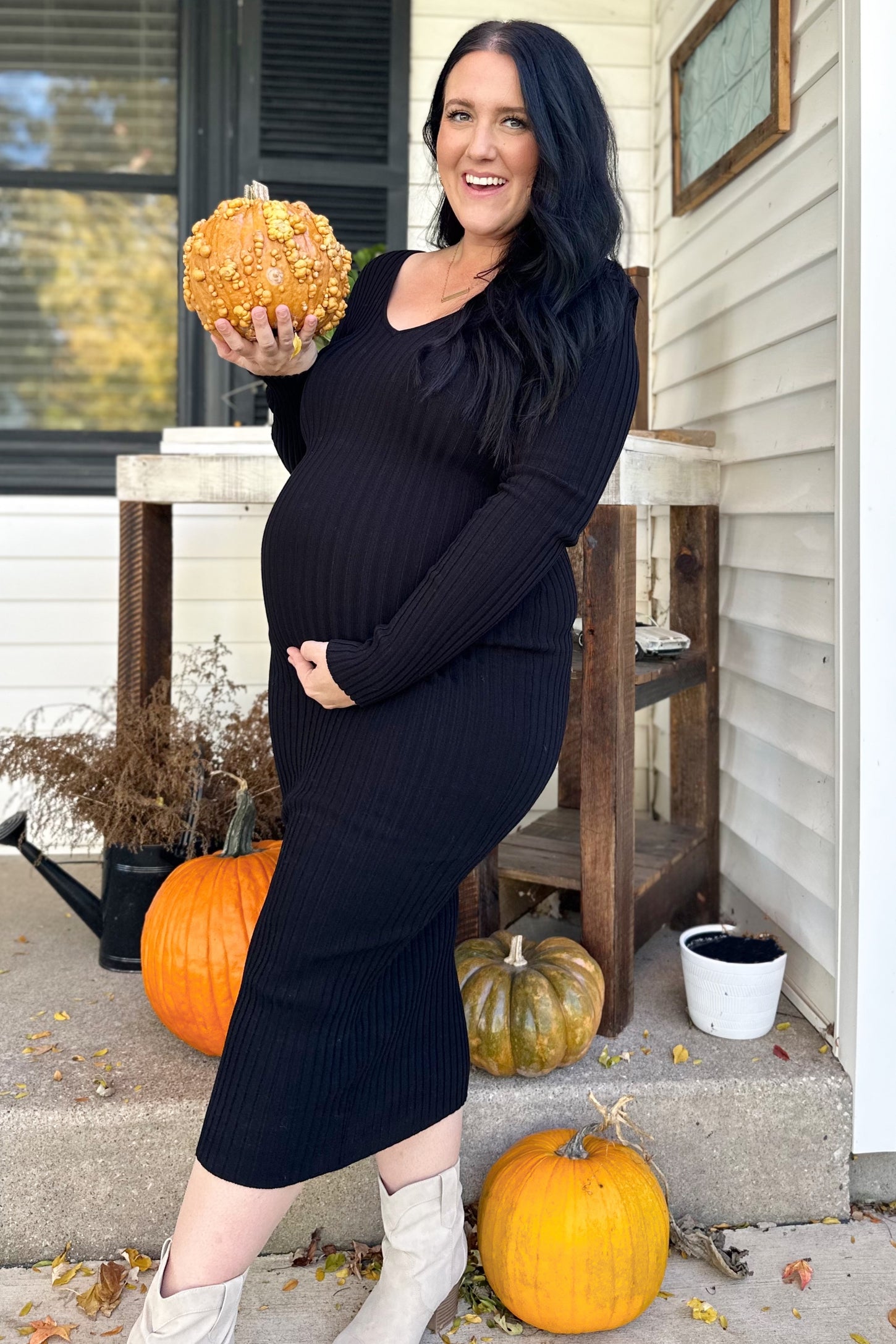 PinkBlush Black V-Neck Long Sleeve Fitted Maternity Maxi Dress Small