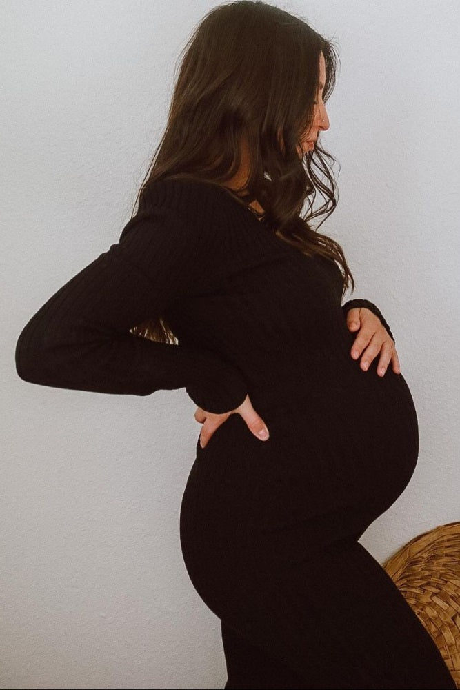 Black V-Neck Long Sleeve Fitted Maternity Maxi Dress PinkBlush Black V-Neck Long Sleeve Fitted Maternity Maxi Dress PinkBlush