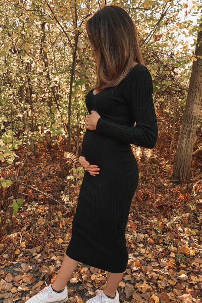 Mock Neck Black Long Sleeve Maternity Gown Maternity Black Turtleneck Dress Mock Neck Black Long Sleeve Maternity Gown Maternity Black Turtleneck Dress