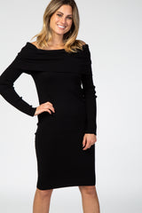 Black Off Shoulder Midi Maternity Dress