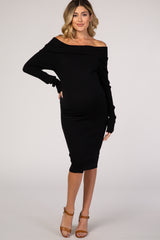 Black Off Shoulder Midi Maternity Dress