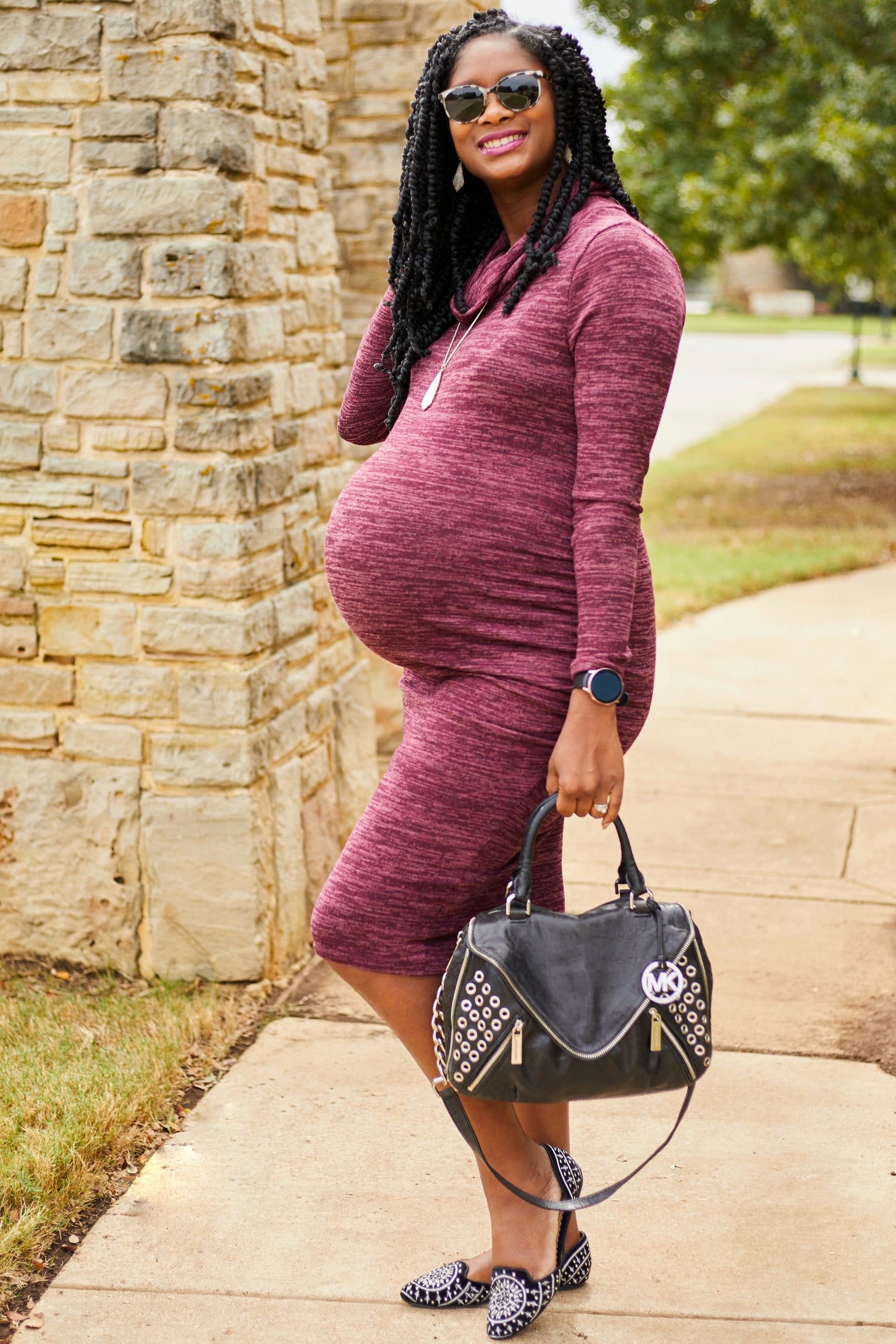 Burgundy Knit Long Sleeve Cowl Neck Maternity Dress – PinkBlush
