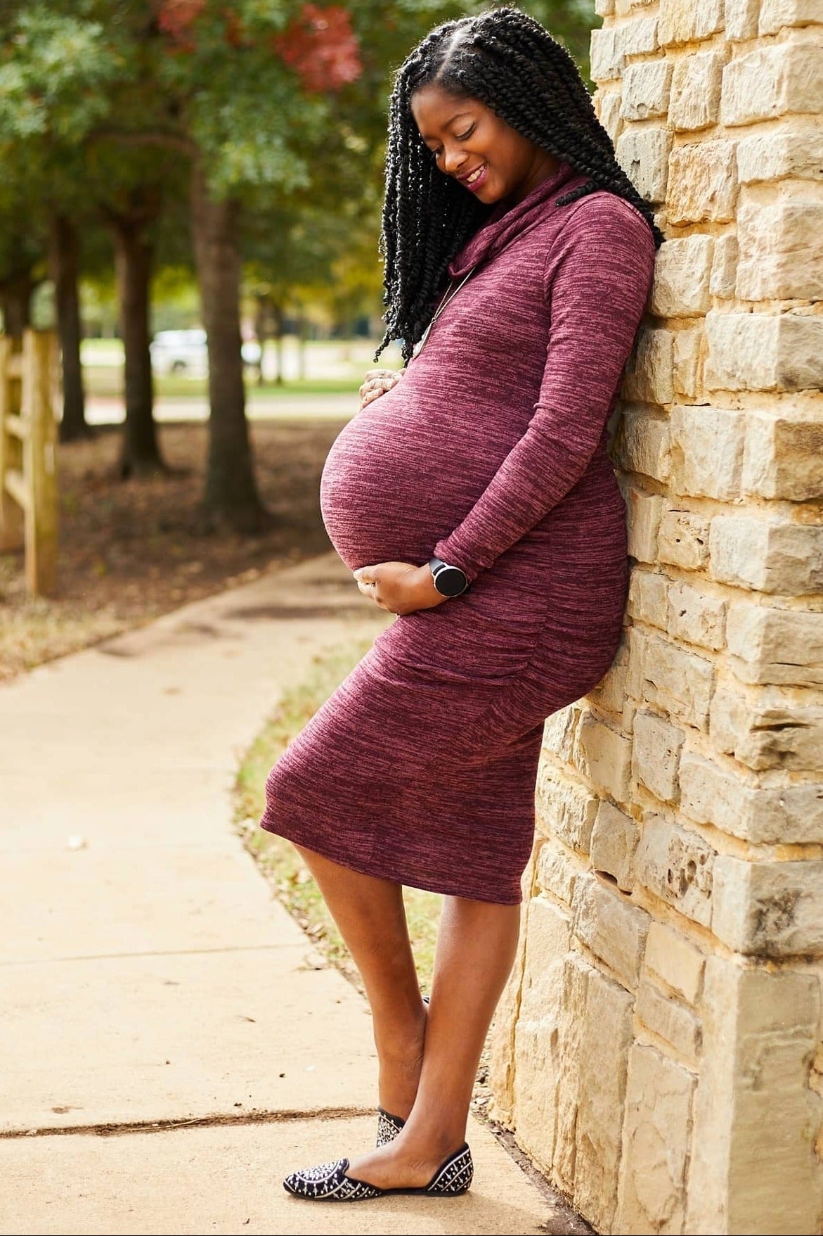 burgundy maternity dress Knit Long Sleeve Cowl Neck – PinkBlush recently_added Wolddress Bandage Dresses For Embrace effortless elegance with Color:White - Coordinating Lace