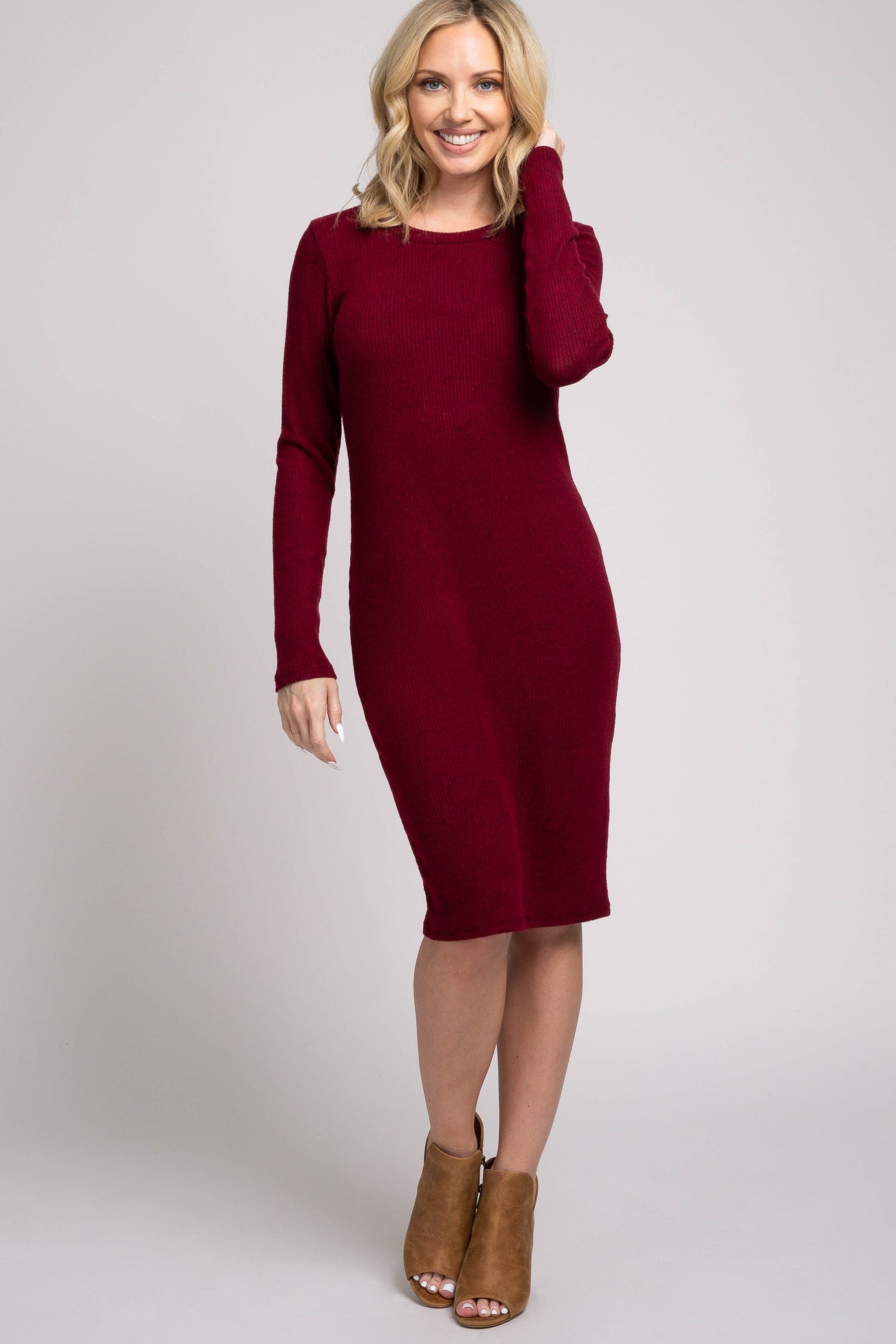Burgundy Knit Long Sleeve Sweater Dress – PinkBlush