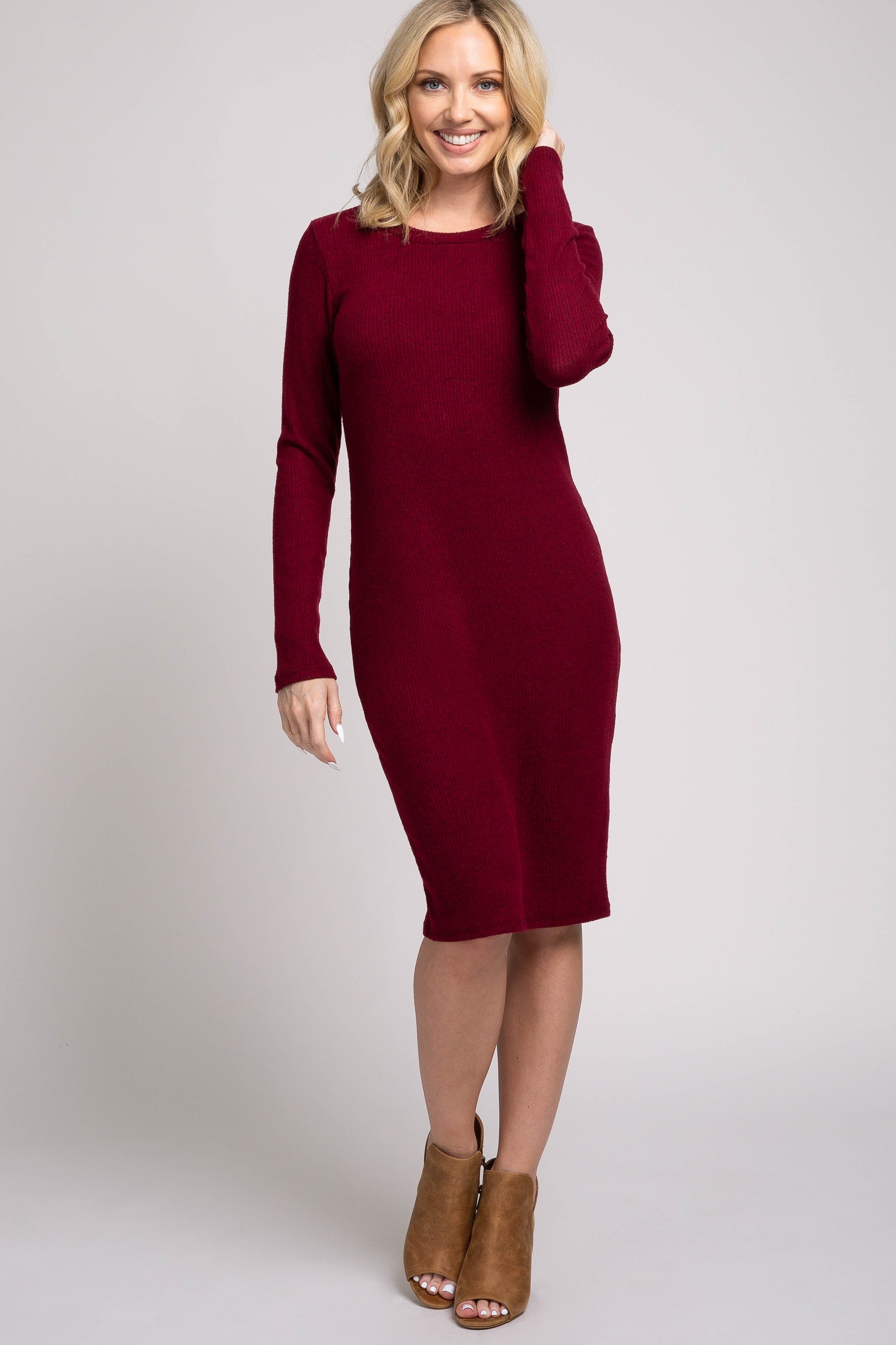 Burgundy Knit Long Sleeve Sweater Dress Burgundy Knit Long Sleeve Sweater Dress
