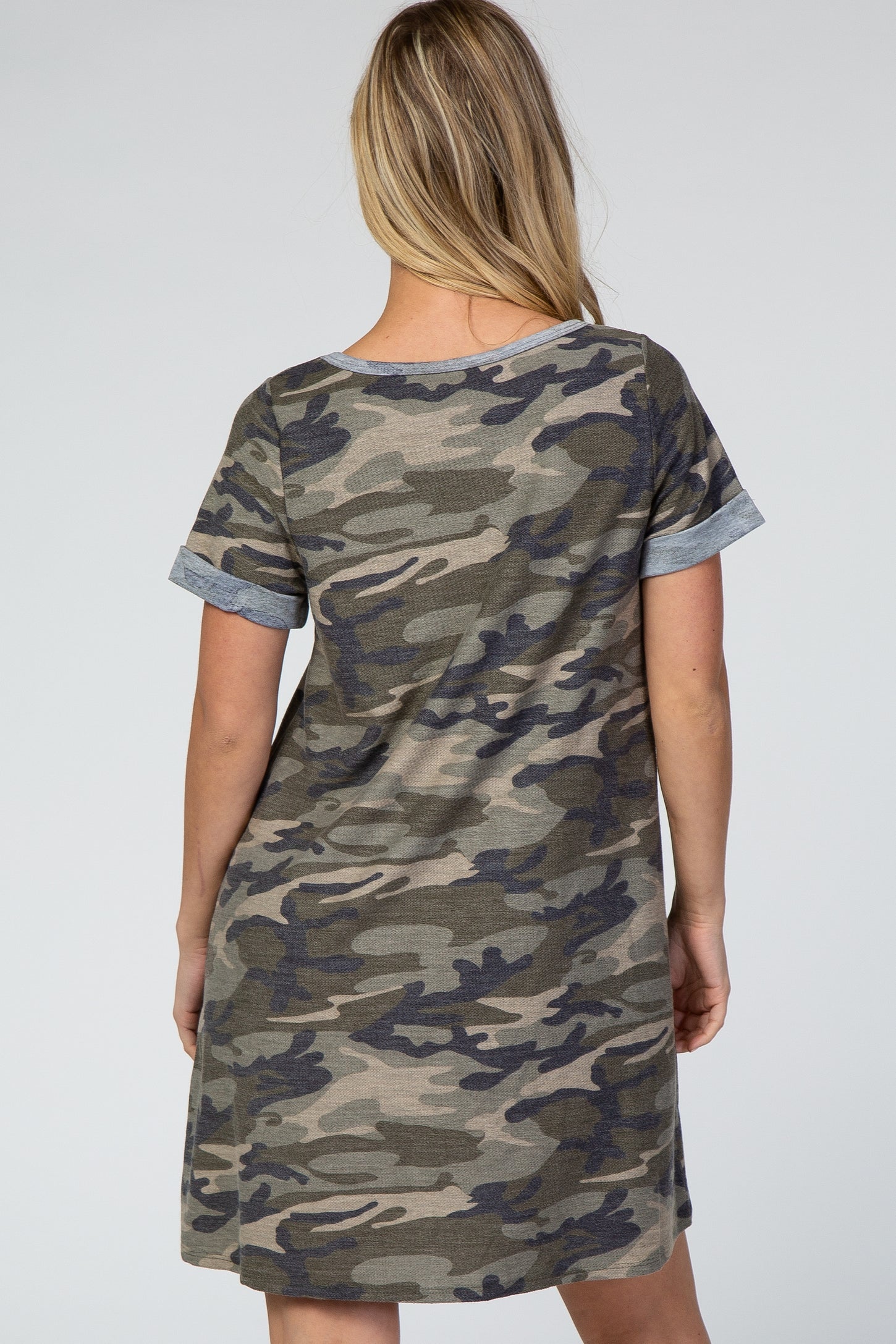 Olive Camo Cuff Sleeve Maternity Dress PinkBlush Olive Camo Cuff Sleeve Maternity Dress PinkBlush