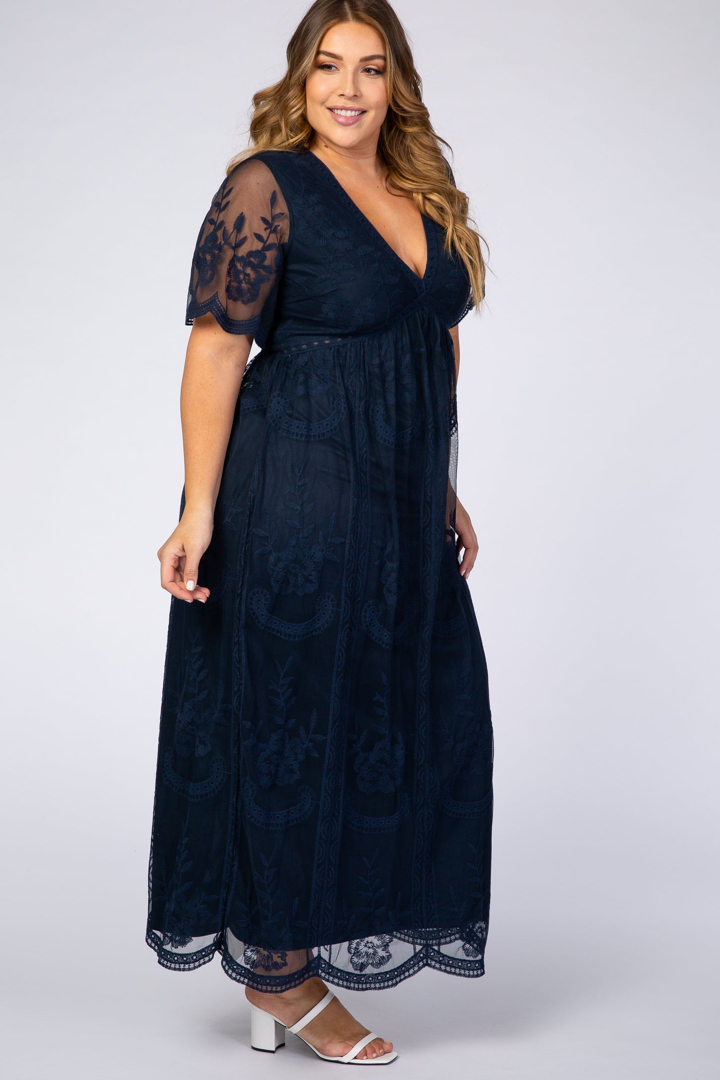 PinkBlush Navy Lace Mesh Overlay Plus Maxi Dress PinkBlush Navy Lace Mesh Overlay Plus Maxi Dress