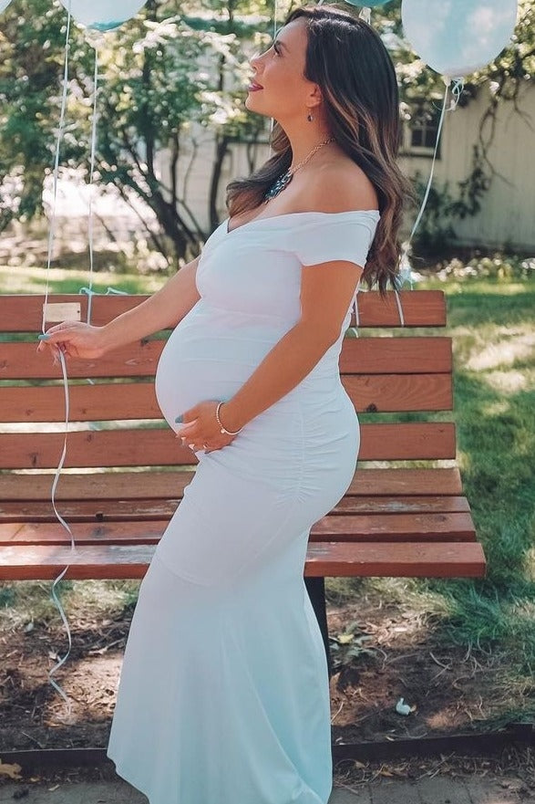 maternity strapless shoulder photoshoot dress Off for Embrace elegance with this champagne two Taqqpue Womens Off the Shoulder